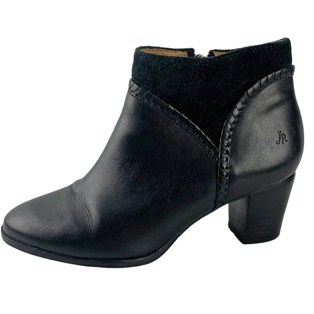 JACK‎ ROGERS Chandler Black Leather Whipstitch Zip Booties